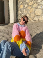 Rainbow Striped Printed Loose Knitted Pullover Fashion O Neck Long Sleeve Sweater